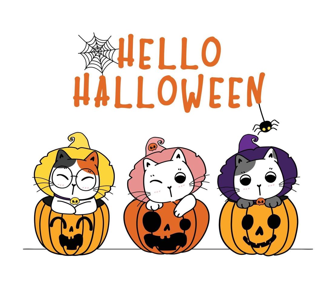 Hello Kitty Halloween - Dia das Bruxas para Colorir com Abobora