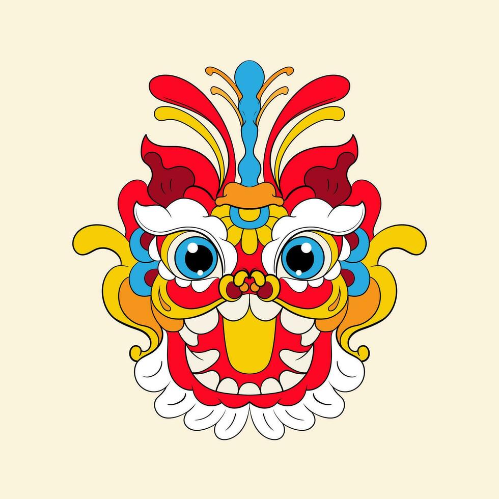 chinês leão dança cabeça, China lunar Novo ano Dragão mascarar. tradicional ásia personagem, traje para feriado celebração, desenho animado Projeto elemento isolado em branco fundo vetor