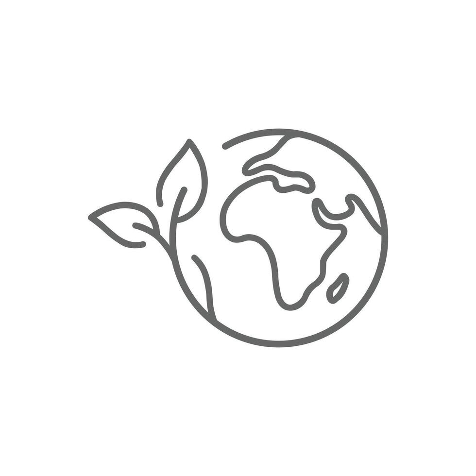 eps10 vetor terra planeta conceito, esboço ícone, mundo ecologia, natureza global proteger, logotipo eco ambiente, globo com folhas, fino linha arte simples rede símbolo isolado em branco fundo