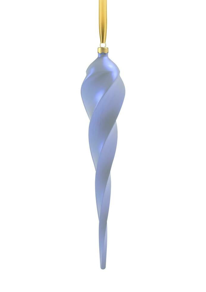realista pérola azul Natal árvore brinquedo dentro a Formato do uma pingente de gelo, espiral. 3d ilustração objeto para Natal projeto, brincar. vetor isolado em uma branco fundo
