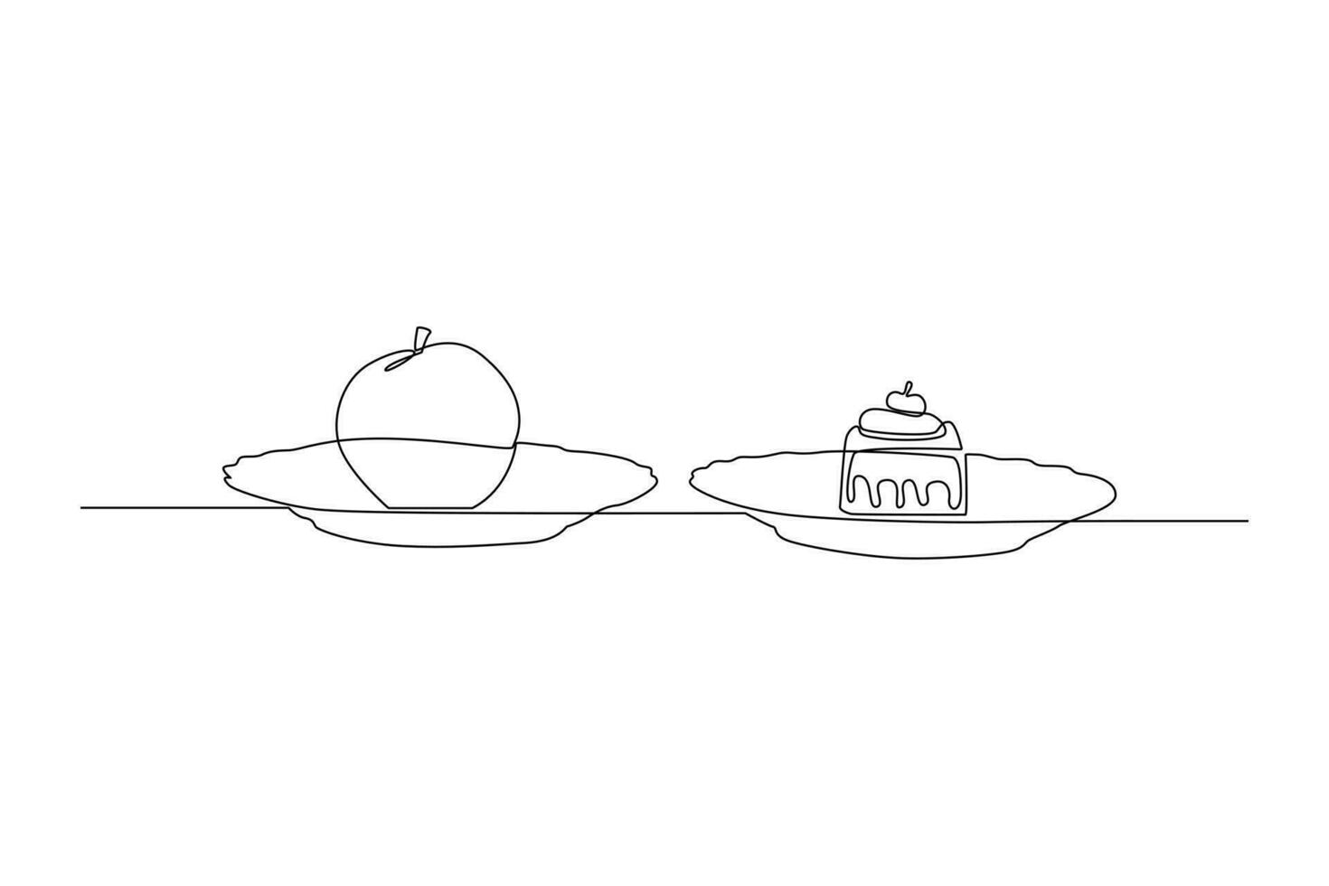 contínuo 1 linha desenhando saudável vs pouco saudável Comida. Comida nutrição conceito. rabisco vetor ilustração.