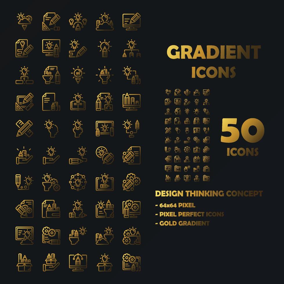 Conjunto de 50 ícones de ícones de gradiente de design thinking. vetor