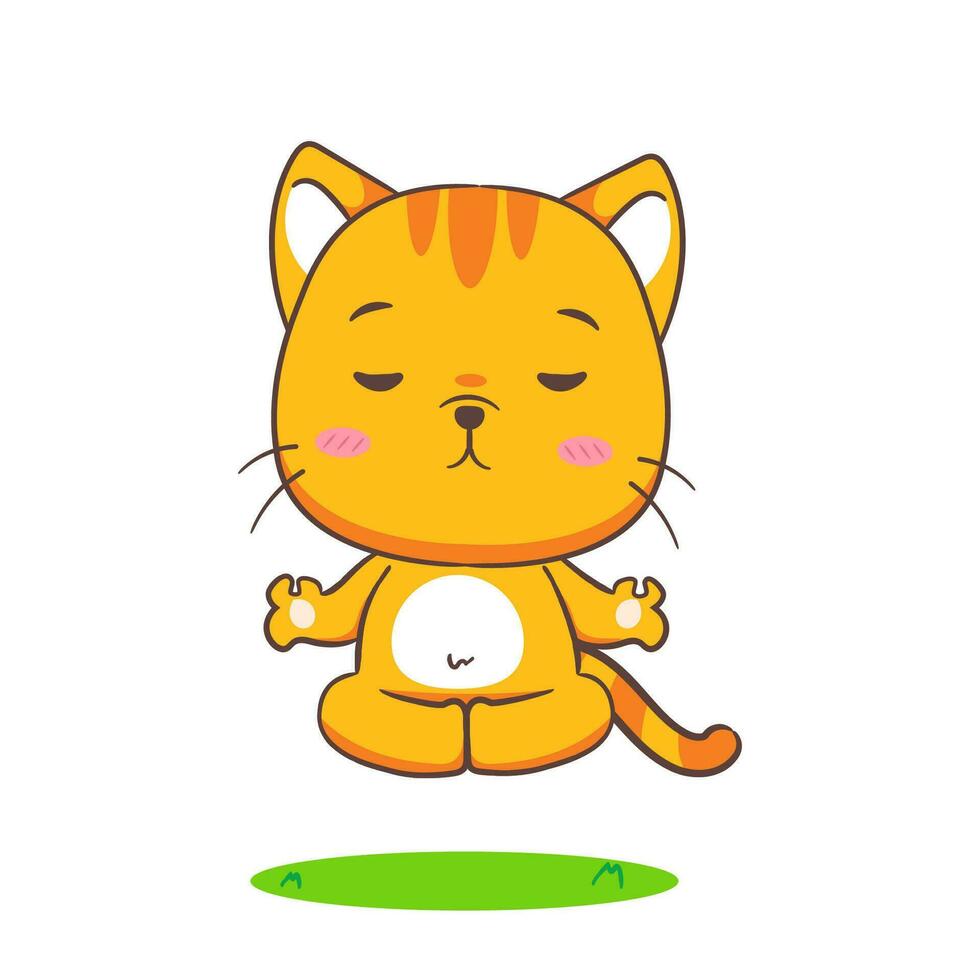 fofa gato desenho animado personagem ioga. chibi adorável animal conceito Projeto. isolado branco fundo. vetor arte ilustração.