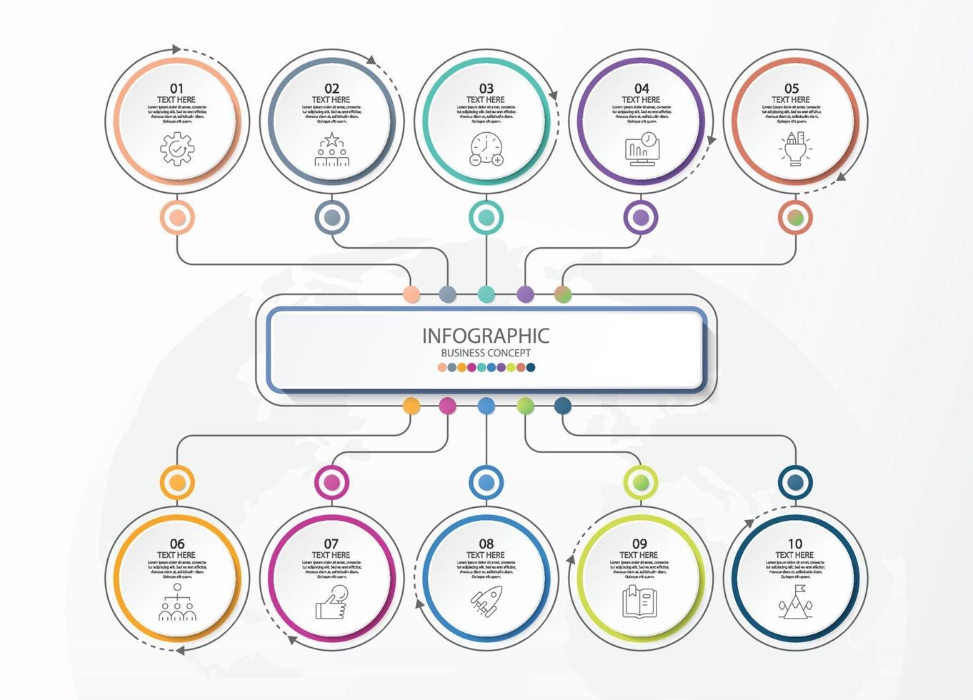 modelo de infográfico de círculo básico com 10 etapas, vetor