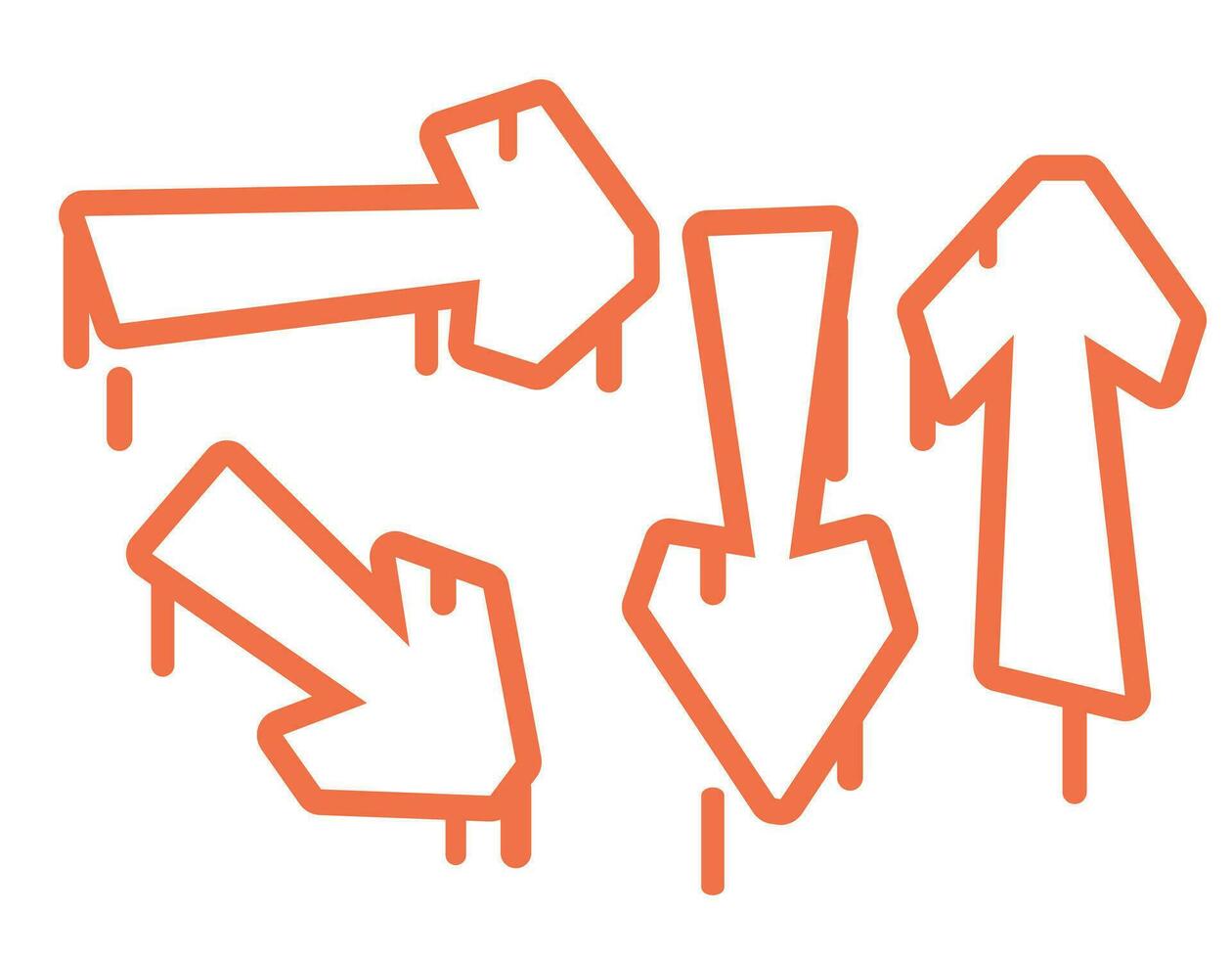 laranja Setas; flechas dentro grafite estilo em uma branco fundo, diferente direção, vetor gráficos