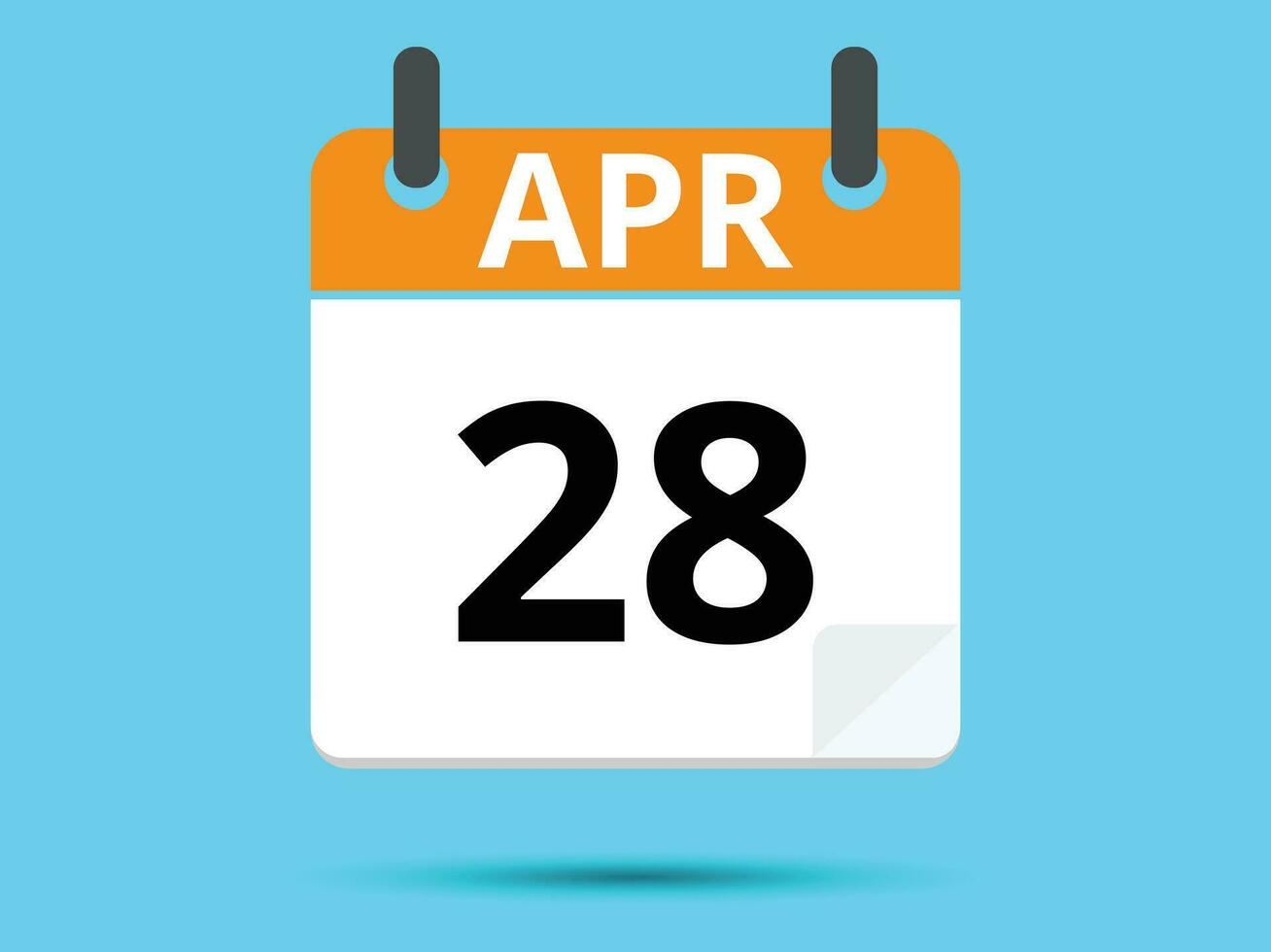 28 abril. plano ícone calendário isolado em azul fundo. vetor ilustração.
