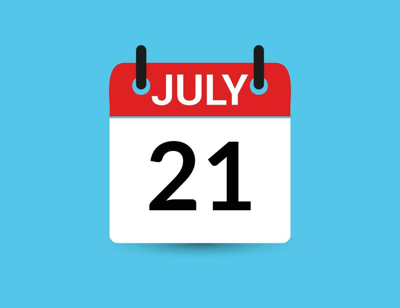 Julho 21. plano ícone calendário isolado em azul fundo. encontro e mês vetor ilustração