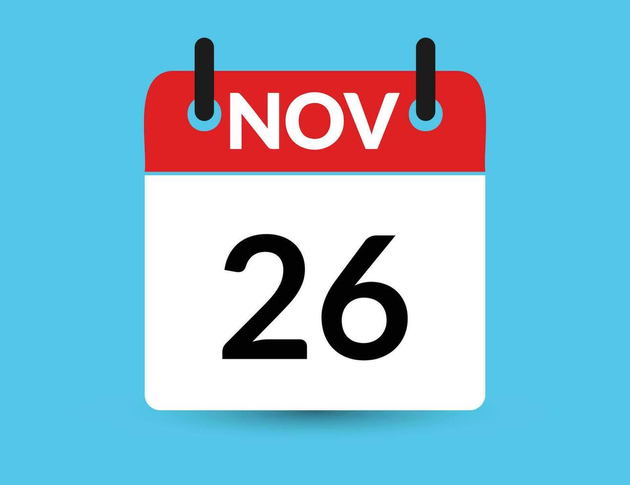 novembro 26. plano ícone calendário isolado em azul fundo. encontro e mês vetor ilustração