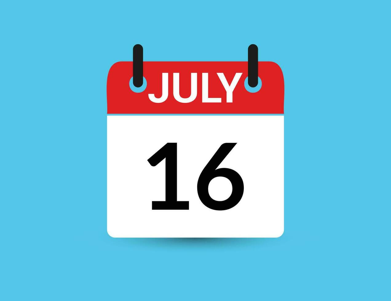 Julho 16. plano ícone calendário isolado em azul fundo. encontro e mês vetor ilustração