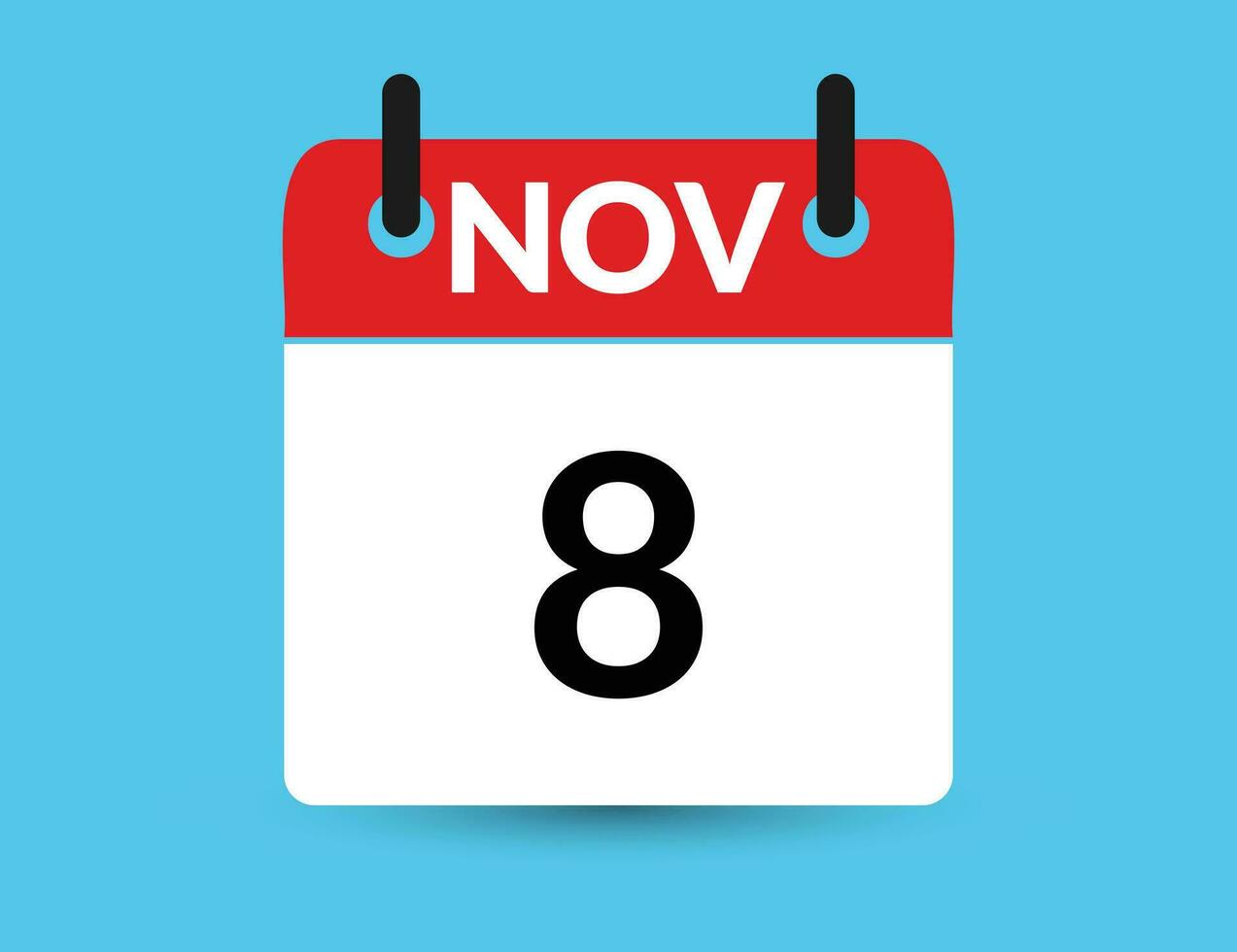 novembro 8. plano ícone calendário isolado em azul fundo. encontro e mês vetor ilustração