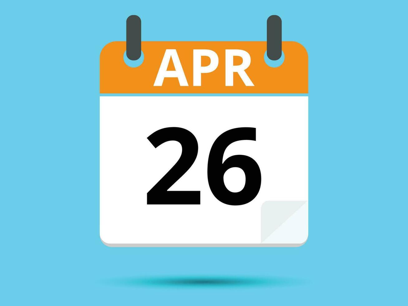 26 abril. plano ícone calendário isolado em azul fundo. vetor ilustração.