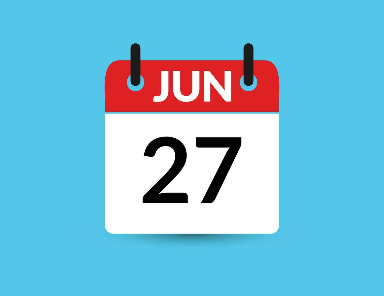 Junho 27. plano ícone calendário isolado em azul fundo. encontro e mês vetor ilustração