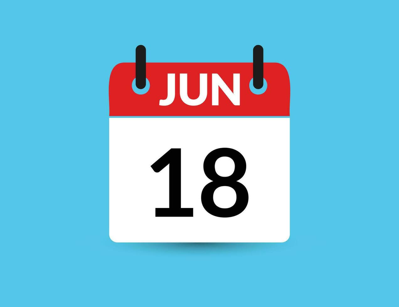 Junho 18. plano ícone calendário isolado em azul fundo. encontro e mês vetor ilustração