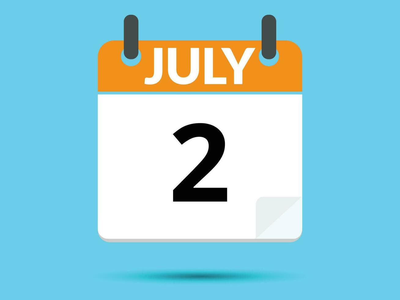2 julho. plano ícone calendário isolado em azul fundo. vetor ilustração.
