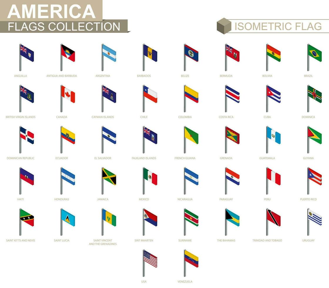 isométrico bandeira coleção, países do América. vetor
