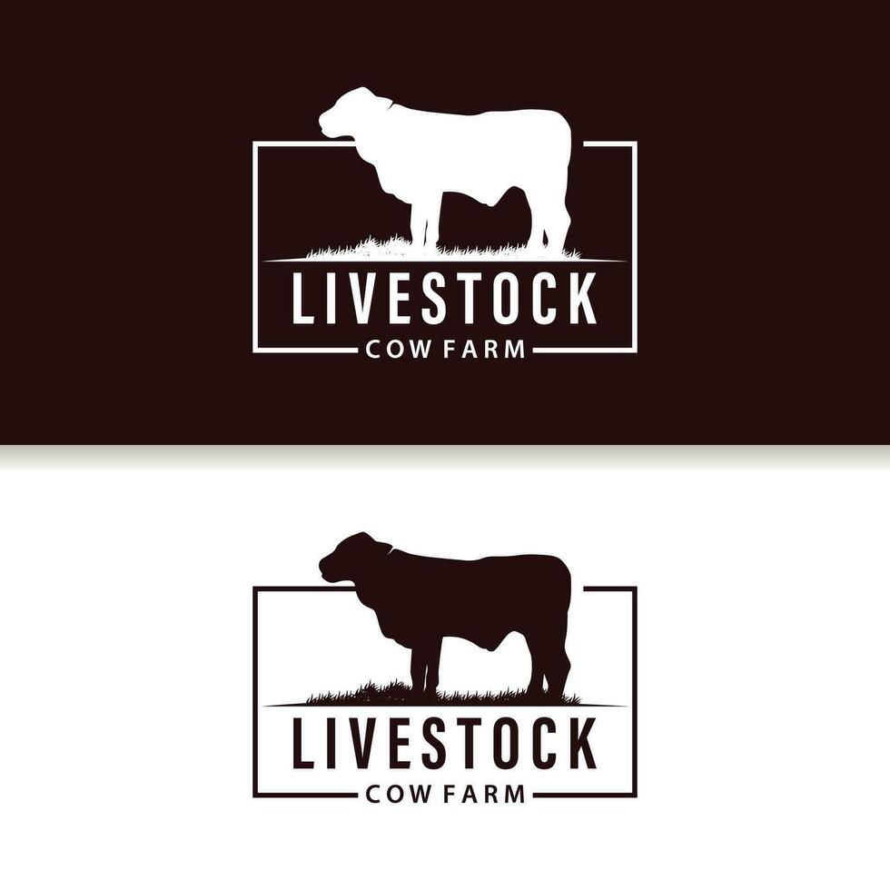 vaca logotipo, simples gado Fazenda projeto, gado silhueta, vetor crachá para o negócio marca