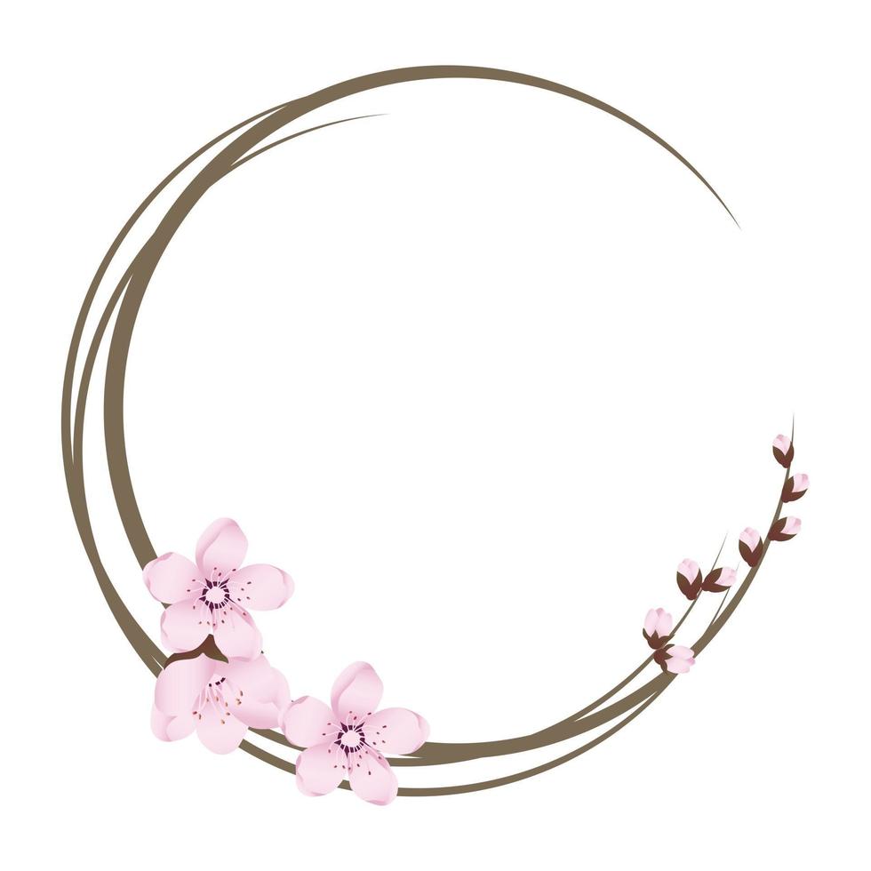 coroa de sakura, moldura redonda com flores de cerejeira vetor