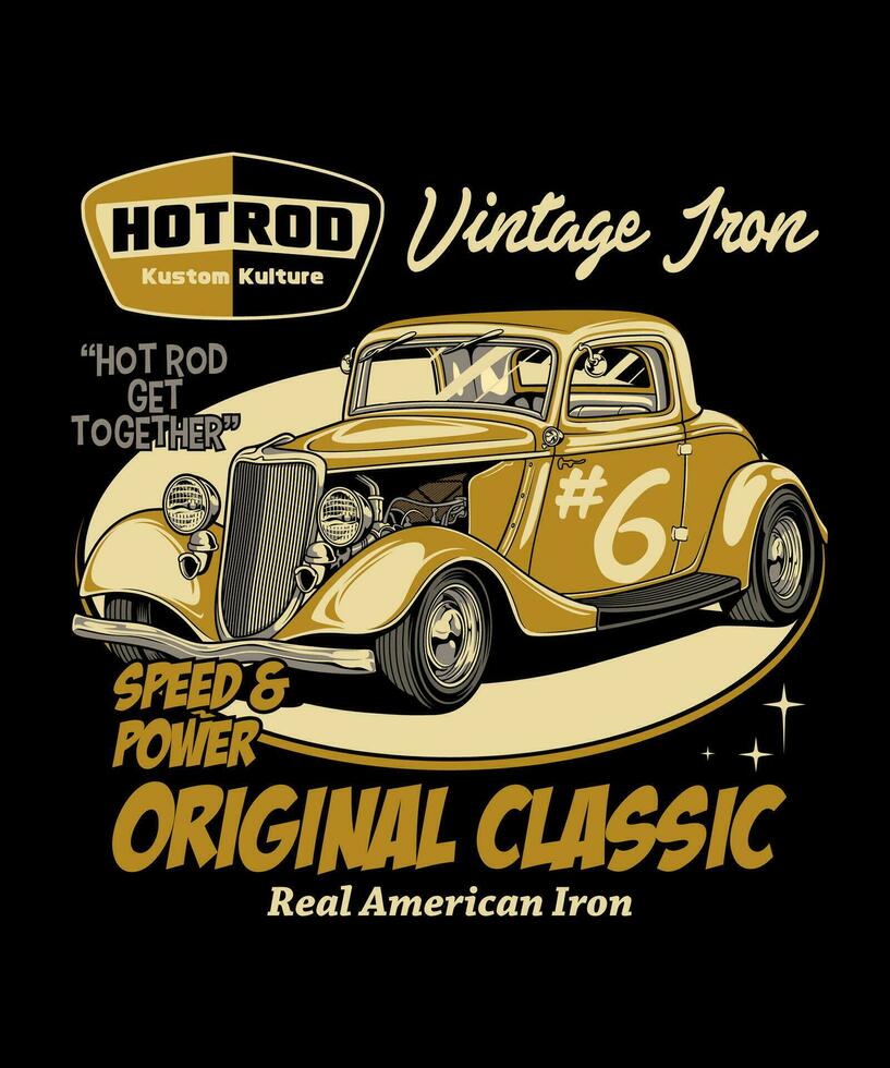 hotrod vintage ferro. vintage veículo vetor estilo.