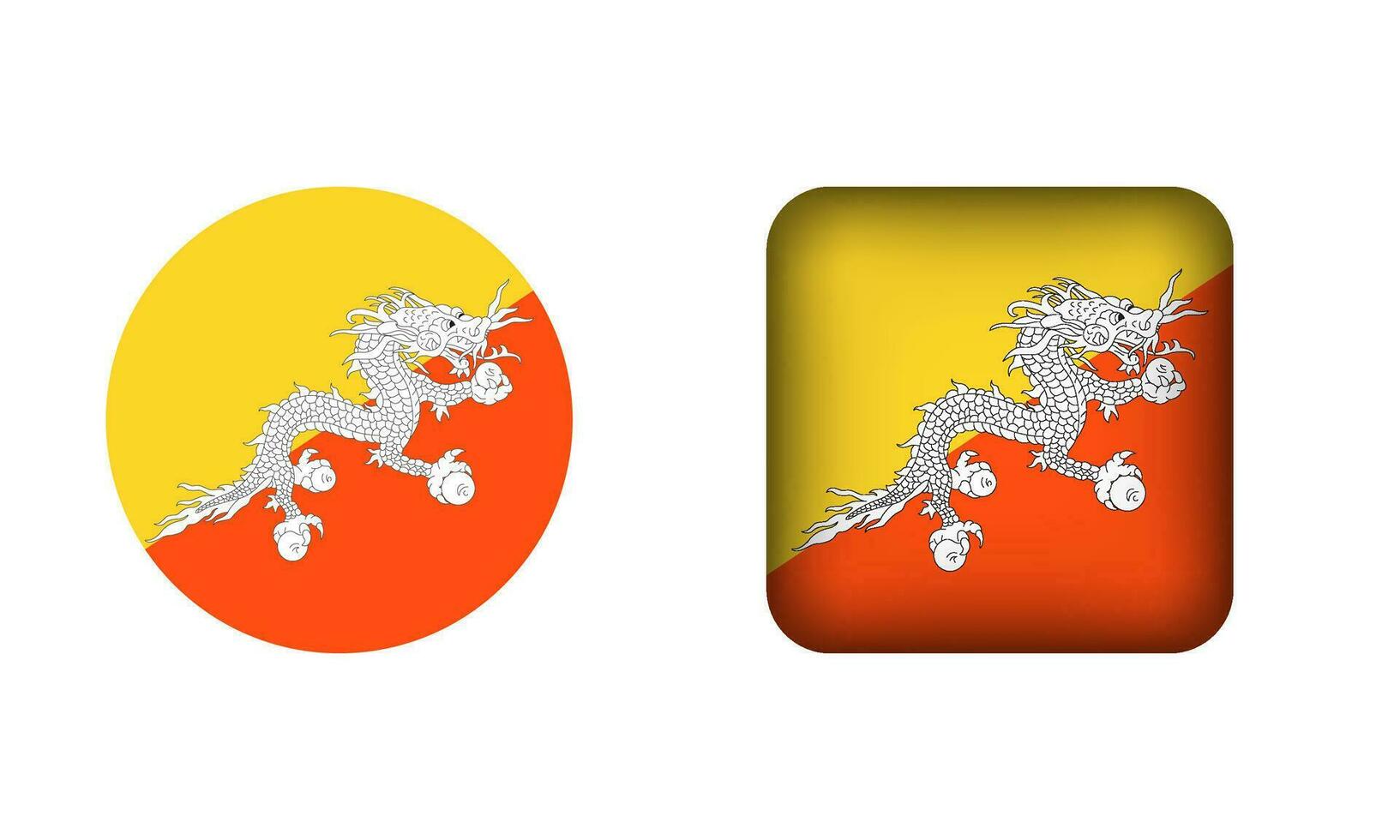 plano quadrado e círculo Butão nacional bandeira ícones vetor