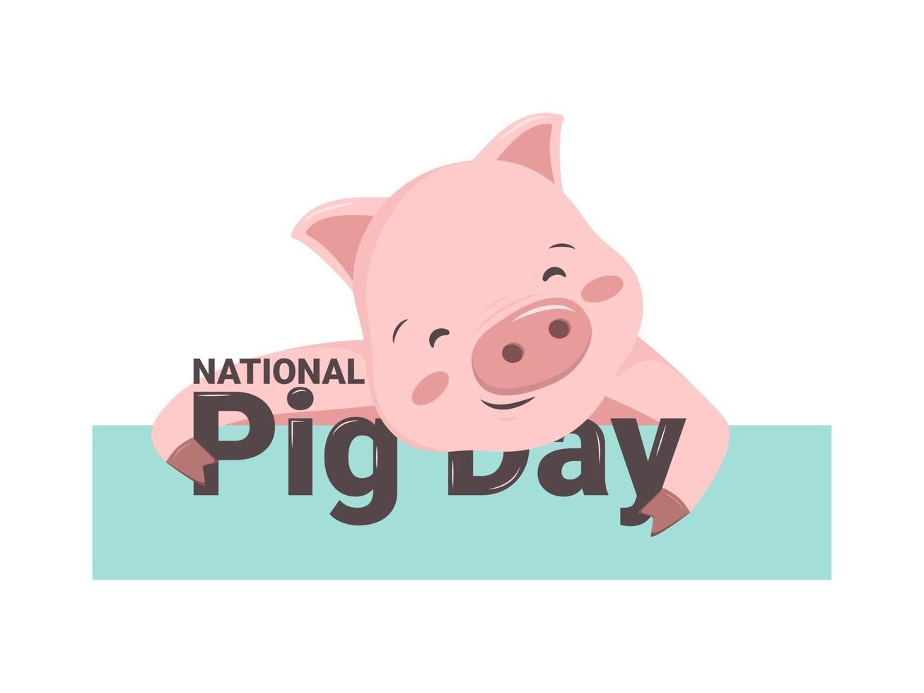 dia nacional do porco. suíno rosa com abraços de calcanhar e rabo, palavra festiva vetor