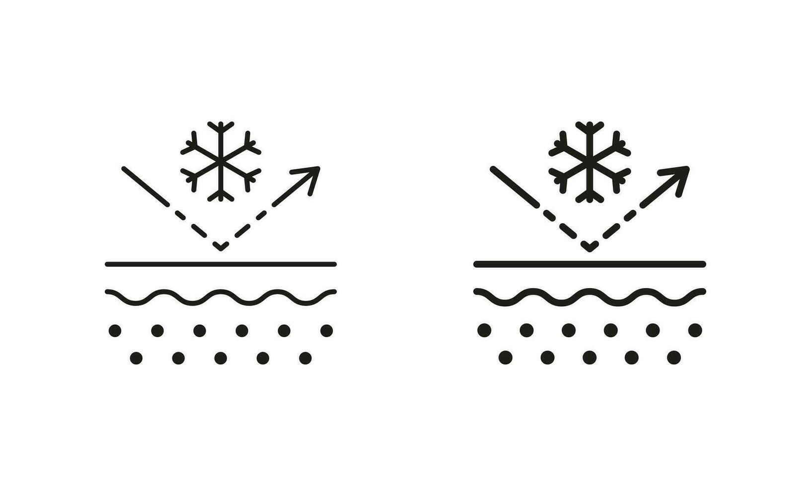 efeito do pele frio linha e silhueta Preto ícone definir. barreira pele a partir de resfriamento pictograma. floco de neve em pele camada, proteção do pele Queimadura por frio símbolo coleção. isolado vetor ilustração.