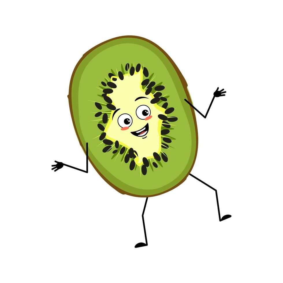 personagem kiwi com emoções alegres, rosto sorridente, olhos felizes vetor