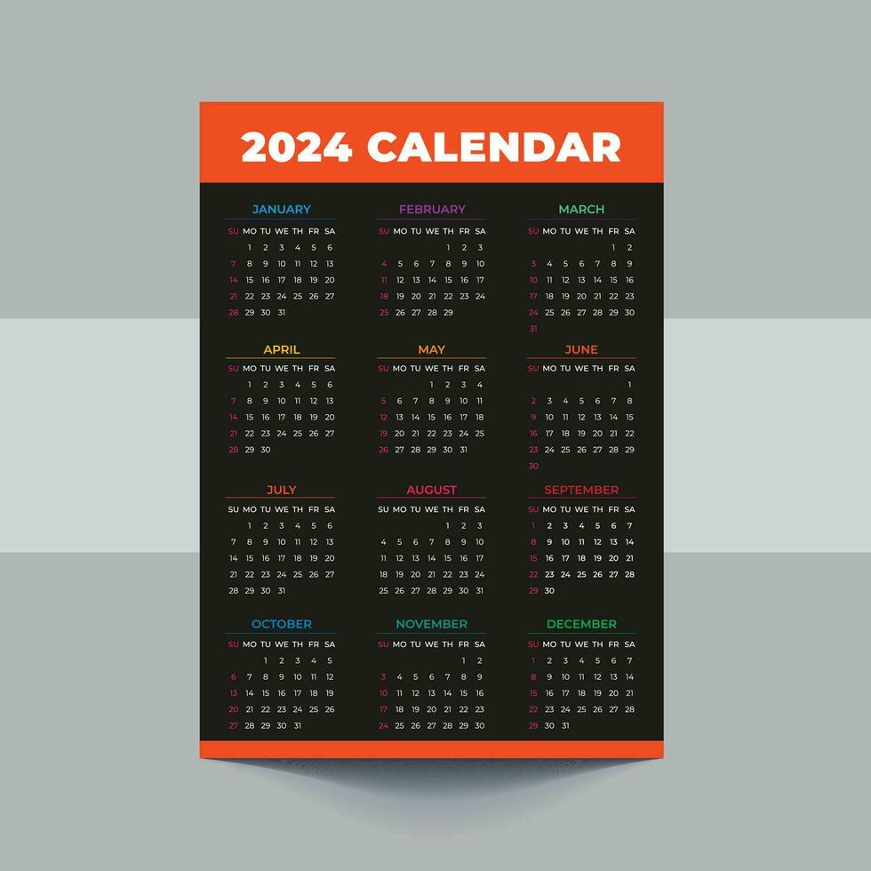 2024 calendário modelo Projeto. semana começa em domingo escritório calendário. Área de Trabalho planejador dentro simples limpar \ limpo estilo. corporativo ou o negócio calendário. Inglês vetor calendário layout.