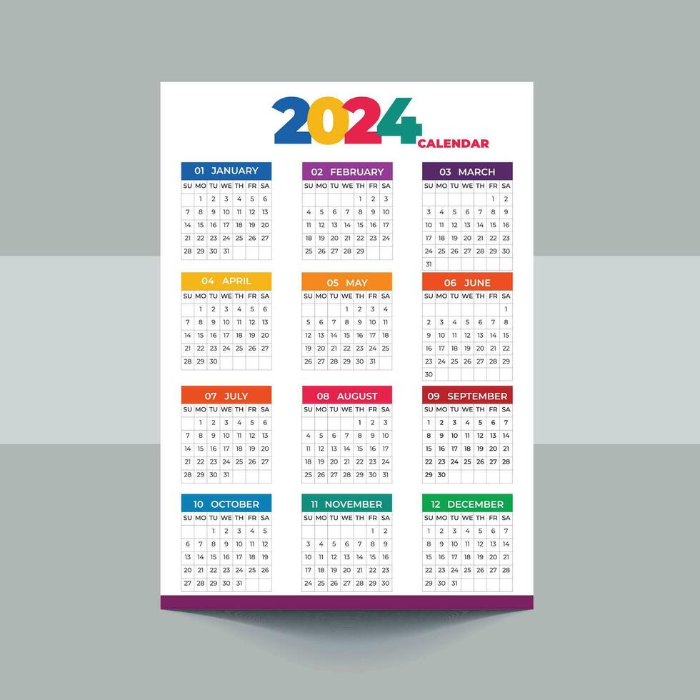 2024 calendário modelo Projeto. semana começa em domingo escritório calendário. Área de Trabalho planejador dentro simples limpar \ limpo estilo. corporativo ou o negócio calendário. Inglês vetor calendário layout.