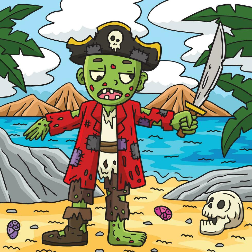 pirata zumbi colori desenho animado ilustração vetor