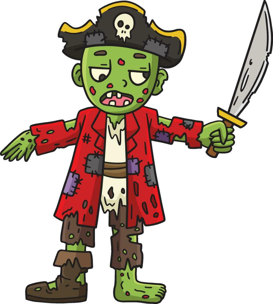 pirata zumbi desenho animado colori clipart ilustração vetor