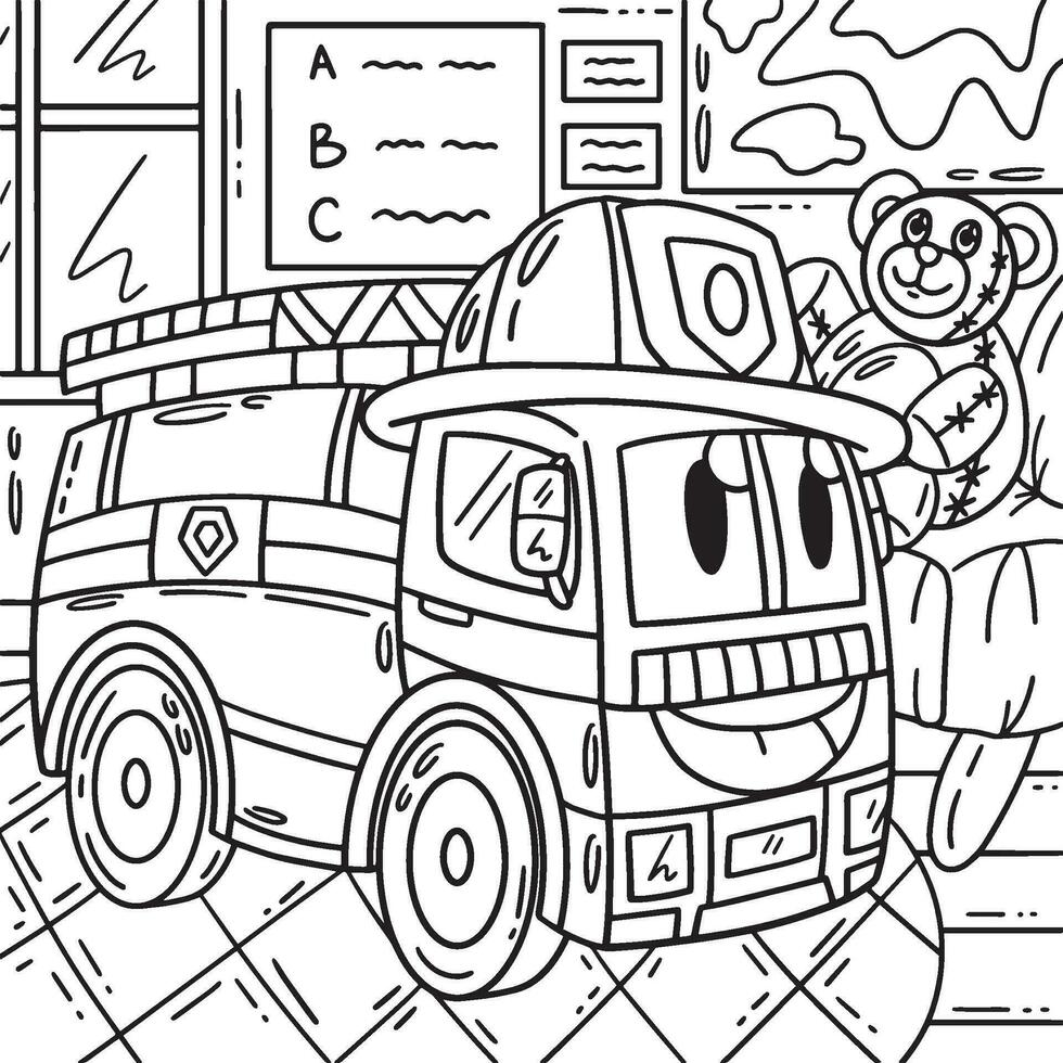 bombeiro caminhão brinquedo coloração página para crianças vetor