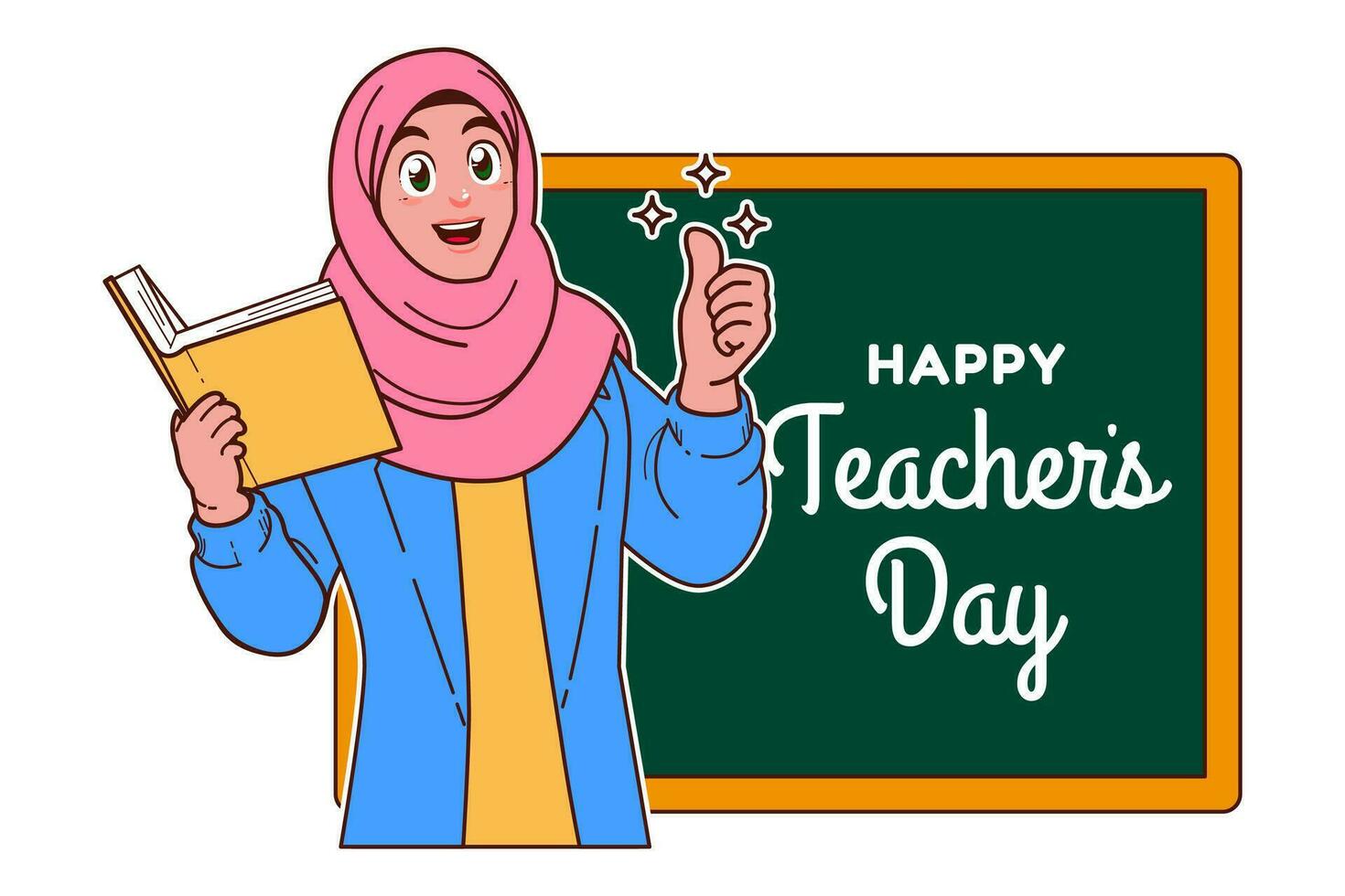 feliz professores dia com muçulmano fêmea professor e quadro-negro vetor
