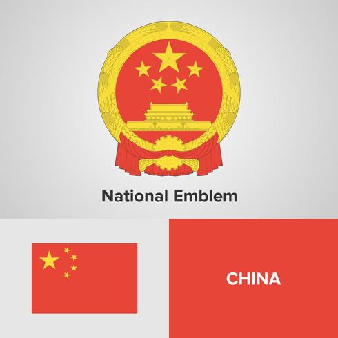 Emblema nacional de China, mapa e bandeira vetor