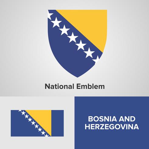 Bósnia e Herzegovina emblema nacional, mapa e bandeira vetor