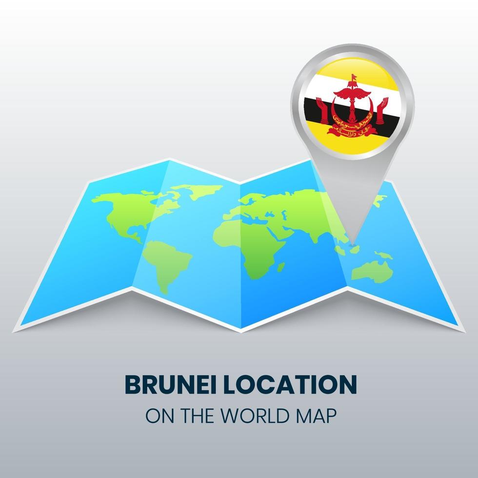 ícone de localização de Brunei no mapa mundial, ícone de alfinete redondo de Brunei vetor