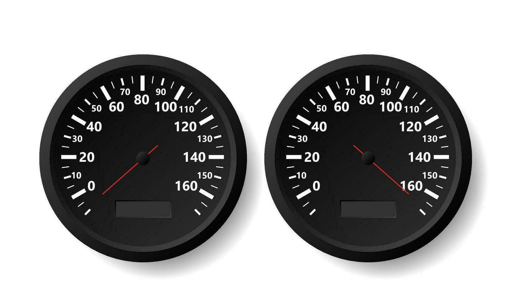 dois realista velocímetros com diferente seta posições em branco fundo. vetor ilustração.