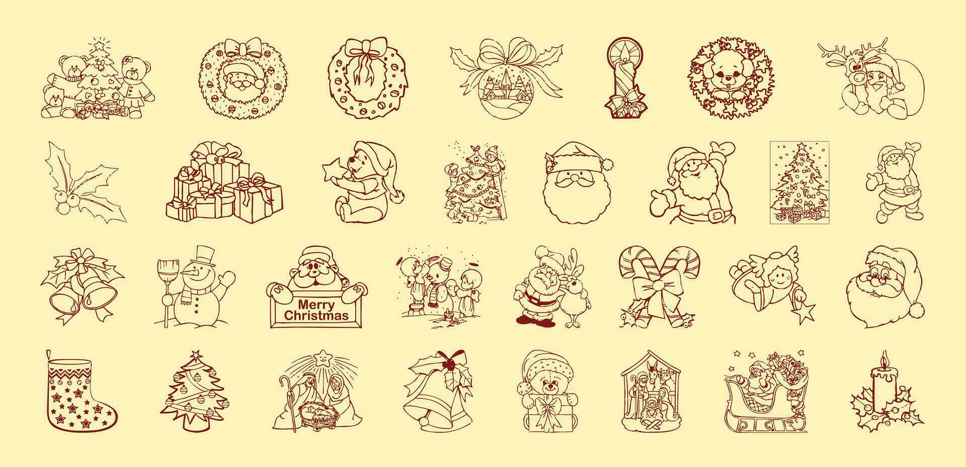 conjunto de elementos de design de natal em estilo doodle vetor