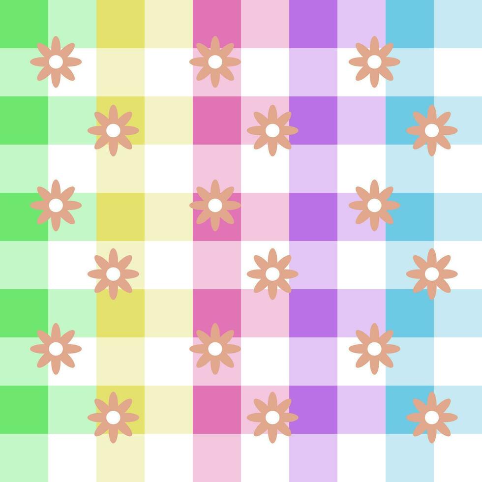 fofa colorida flores pastel xadrez fundo tecido de algodão padronizar fundo vetor desenho animado ilustração toalha de mesa piquenique esteira invólucro papel esteira pano têxtil cachecol