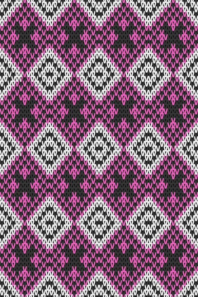 desatado tricotado tecido padrão, rosa, branco, Preto padrão, vetor ilustração.