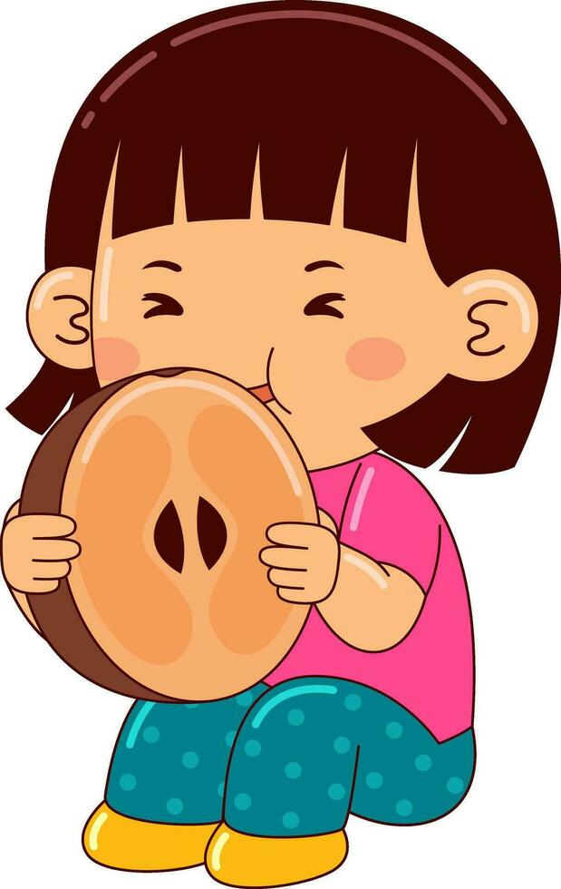 fofa menina crianças comendo Comida vetor ilustração