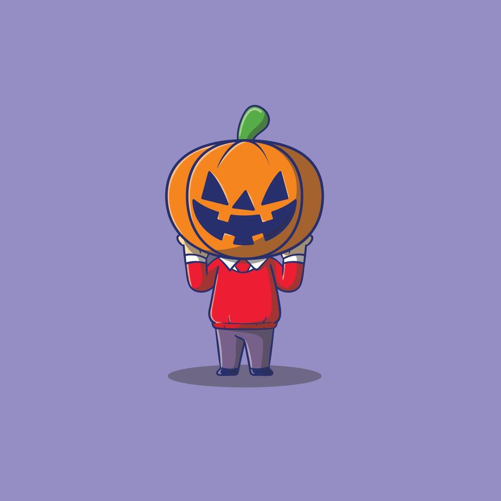 ilustração de halloween de menino usando o ícone de vetor de capacete de abóboras.