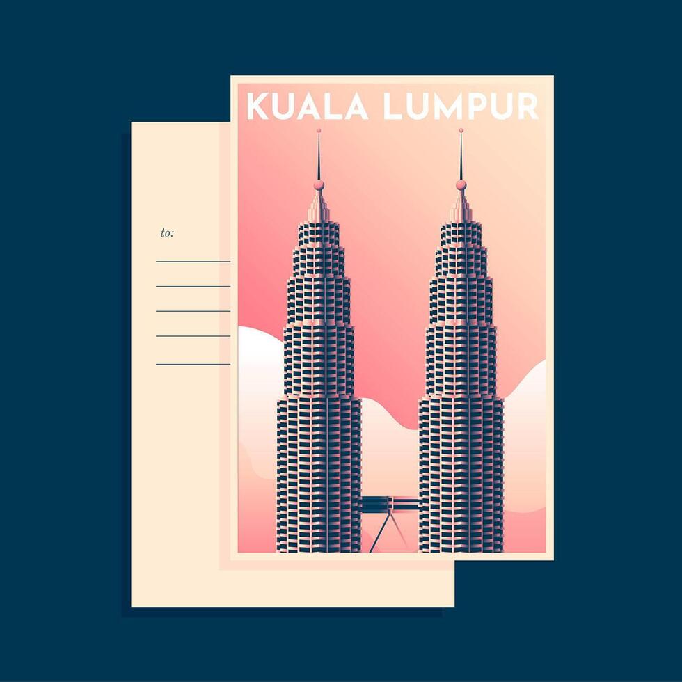 Petronas, torre, kuala lumpur, vindima, postacard, Tempalte vetor