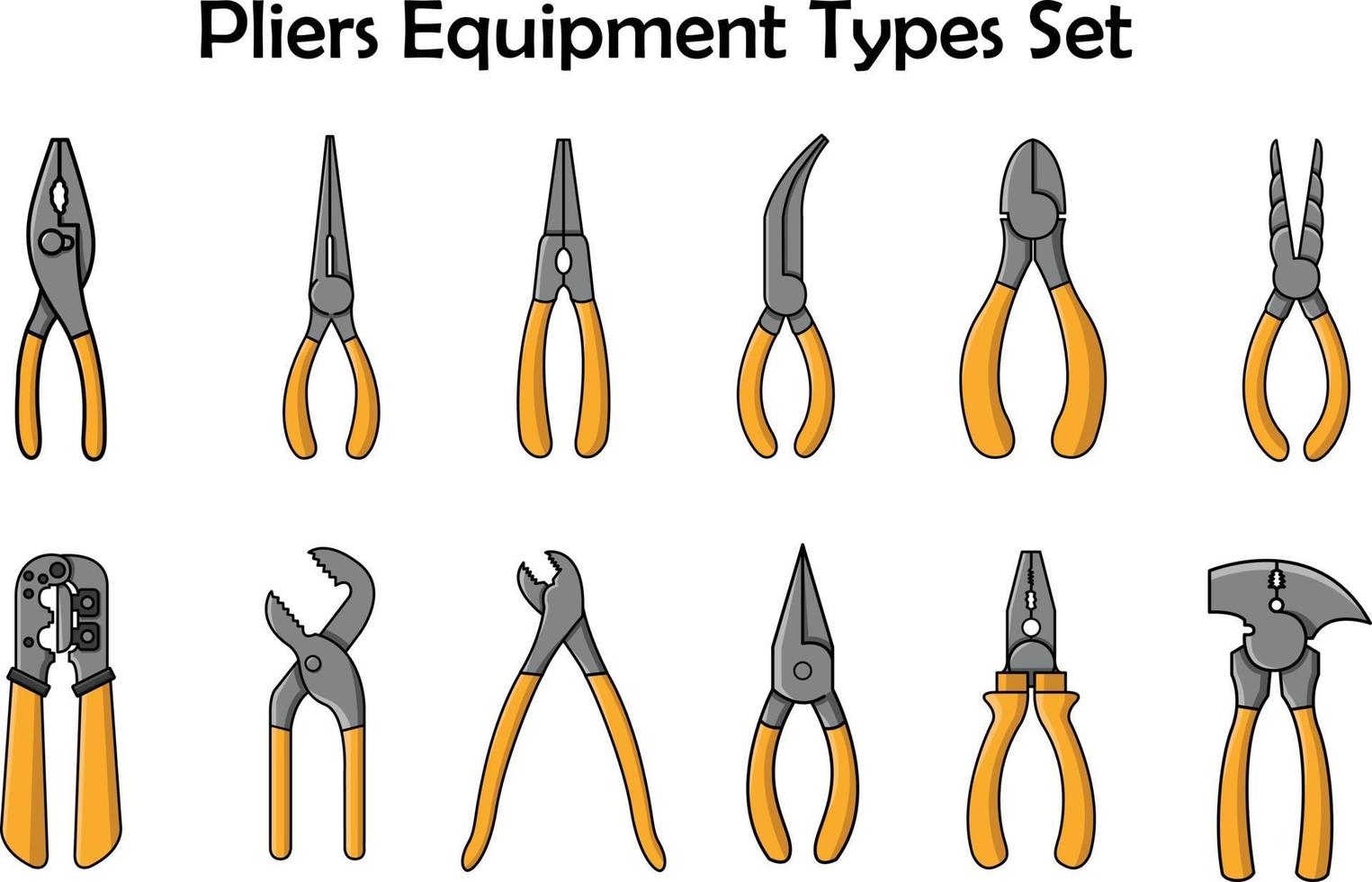 conjunto de tipos de equipamento de alicate ilustração do ícone do vetor dos desenhos animados