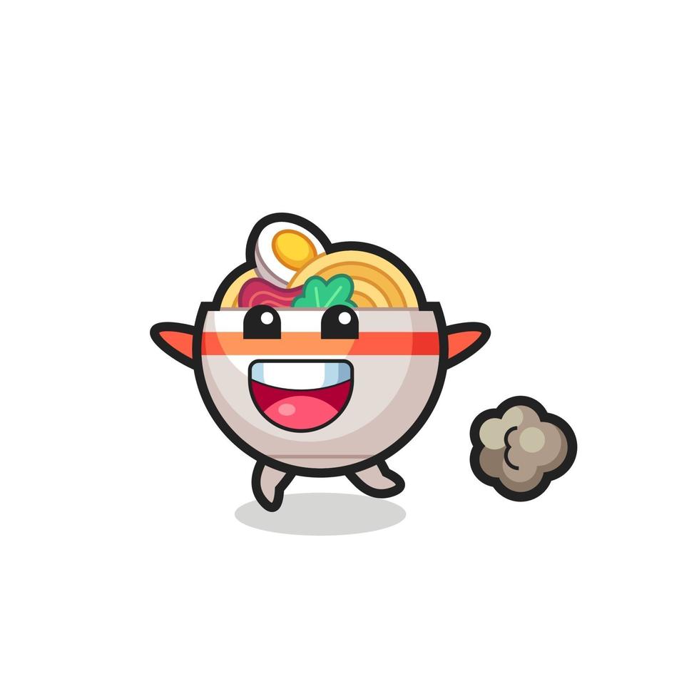 o desenho animado da tigela de macarrão feliz com pose de corrida vetor