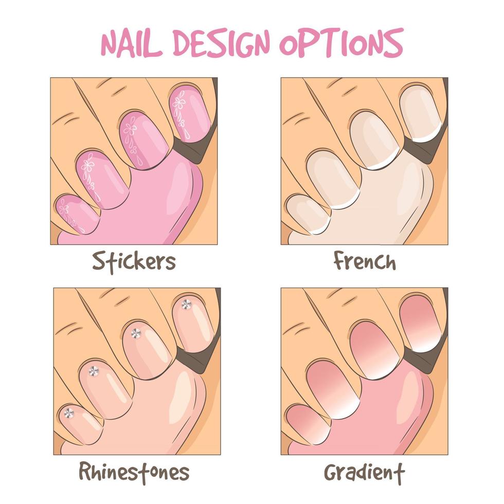 opções de design de unhas. manicure francesa, decoração vetor