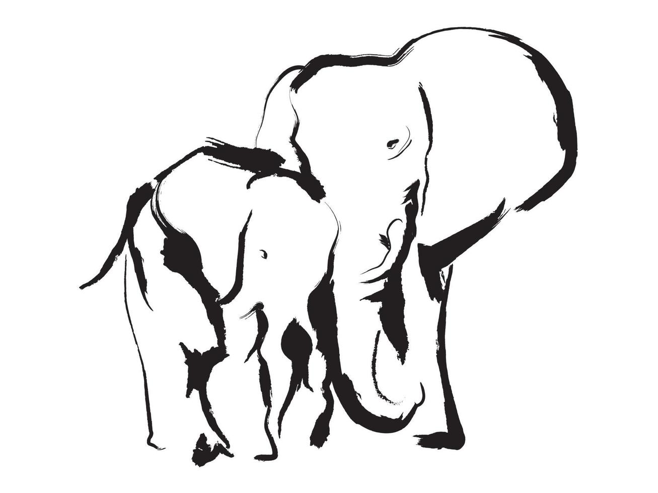 desenho de pincelada de elefante em fundo branco vetor