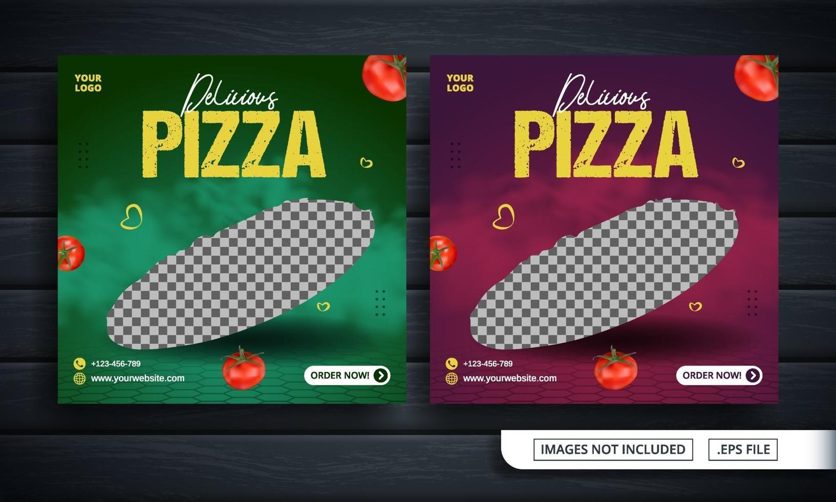 folheto verde e vermelho ou banner de mídia social para venda de pizza vetor