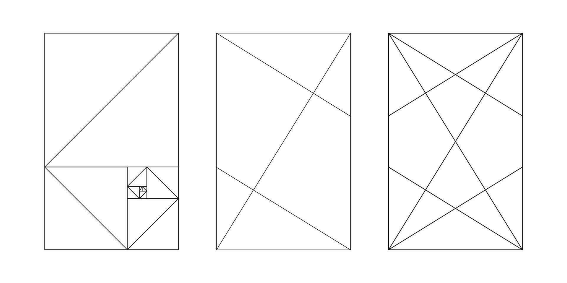 dourado Razão modelo definir. harmonia proporções. método dourado Seções. Fibonacci variedade, números. esboço gráfico. vetor ilustração.