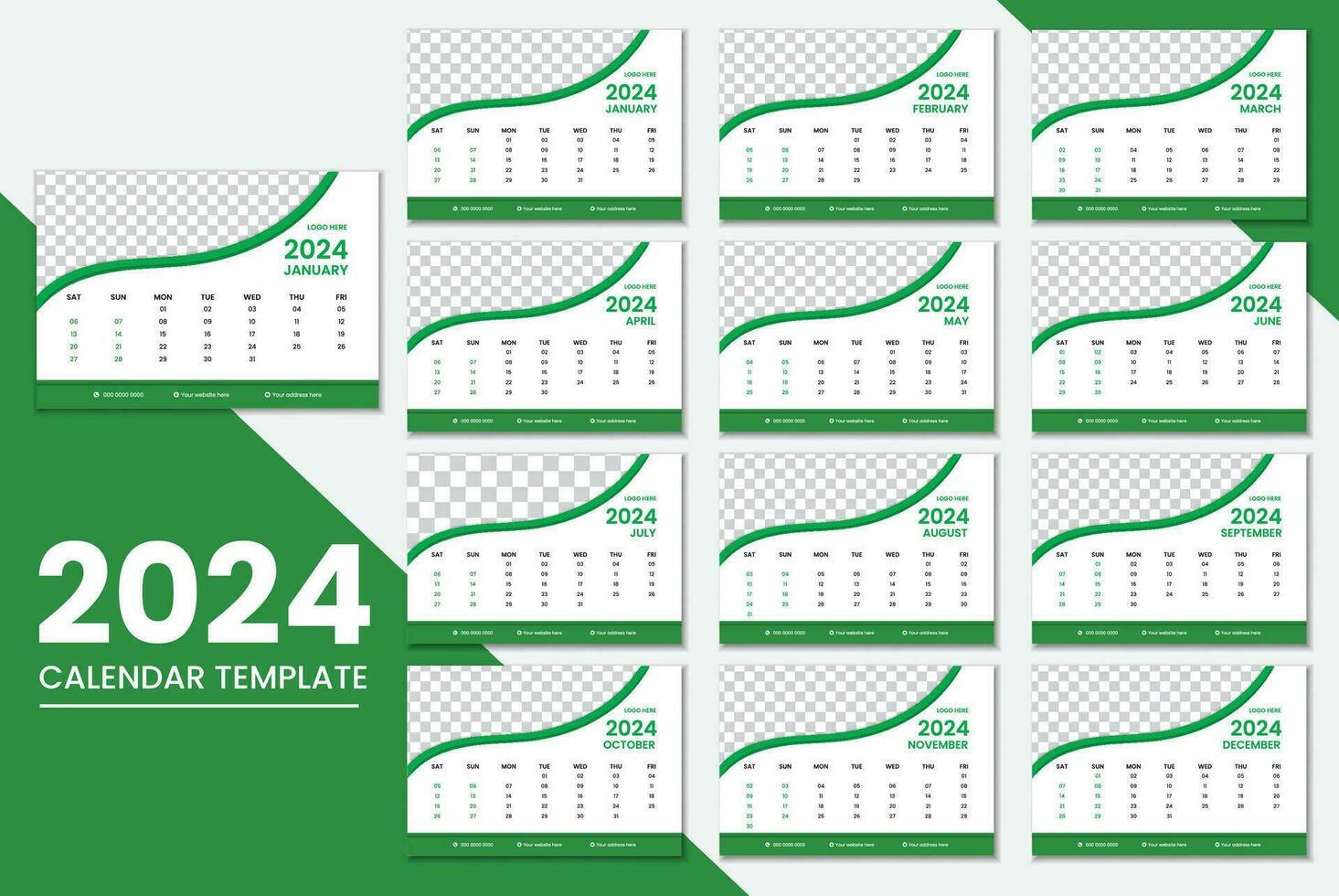 escrivaninha calendário 2024 ou por mês semanal cronograma Novo ano calendário 2024 Projeto modelo. vetor