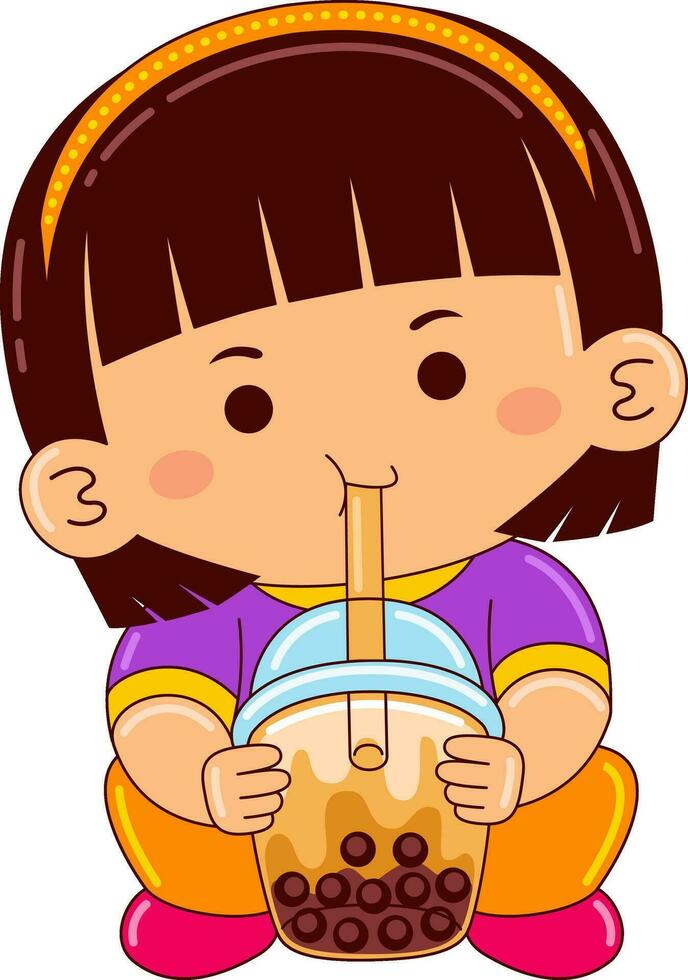 menina crianças bebendo gelado bolha vetor ilustração